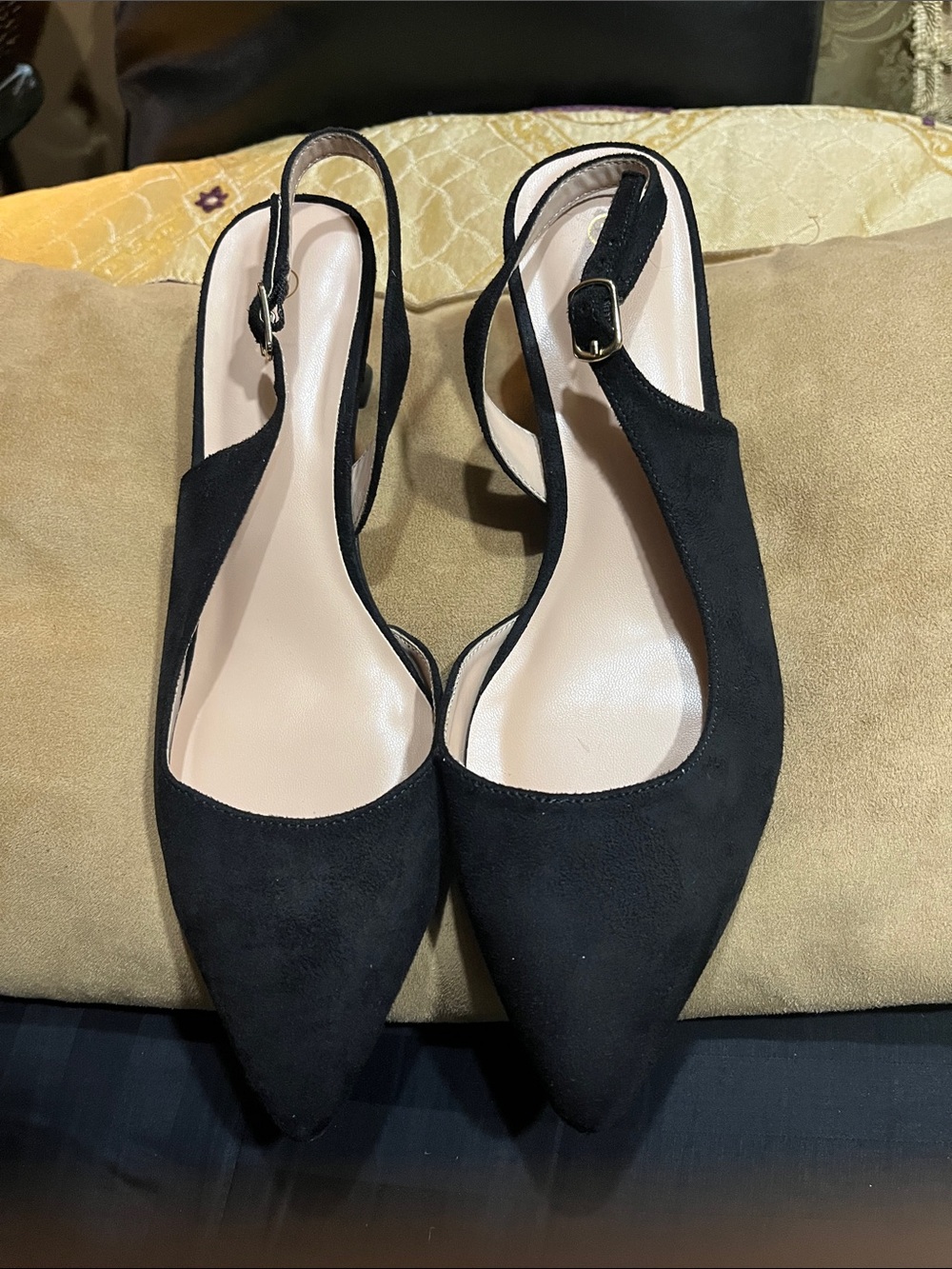 MYSOFT - Women’s Black Suede Slingback Pointed Toe Flats (SZ.8)